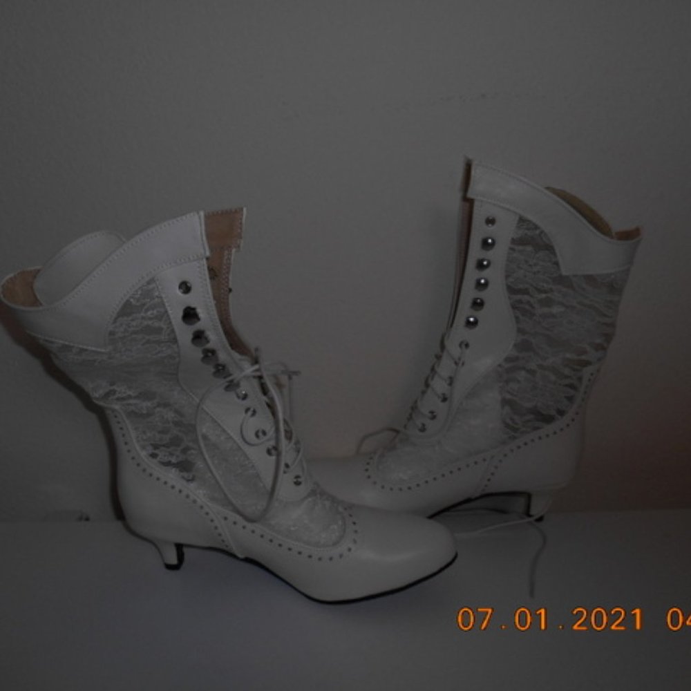 Victorian white lace up boots